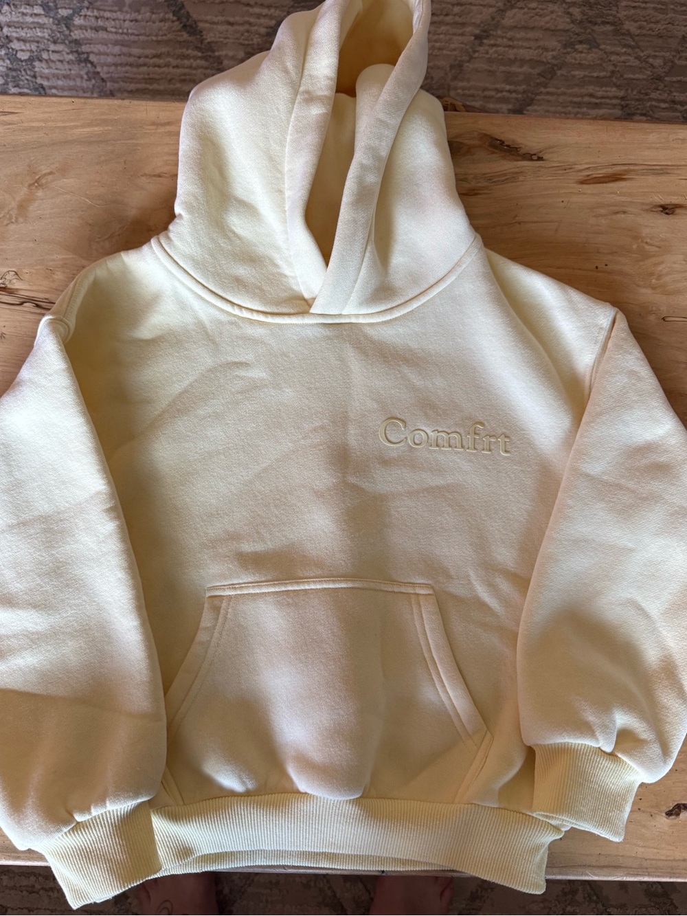 Comfrt Minimalist Kids Hoodie – Buttercream – Size XS